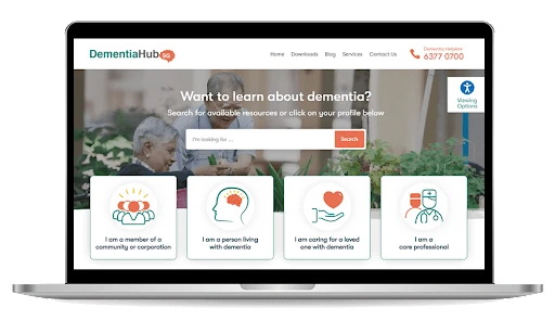 DementiaHub.SG portal on laptop and mobile devices